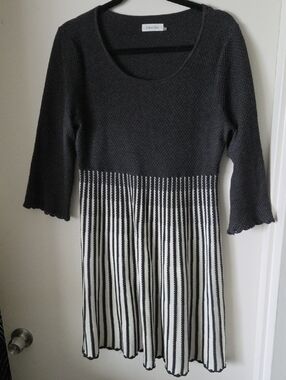 Calvin Klein Charcoal & White Knit Fit-and-Flare Dress